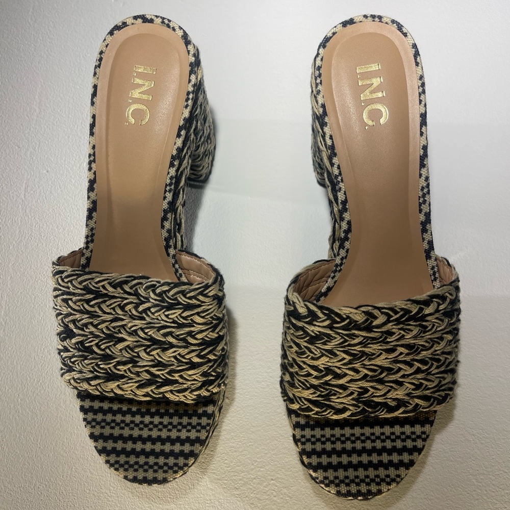 INC International Concepts Black and Tan Woven Platform Sandals